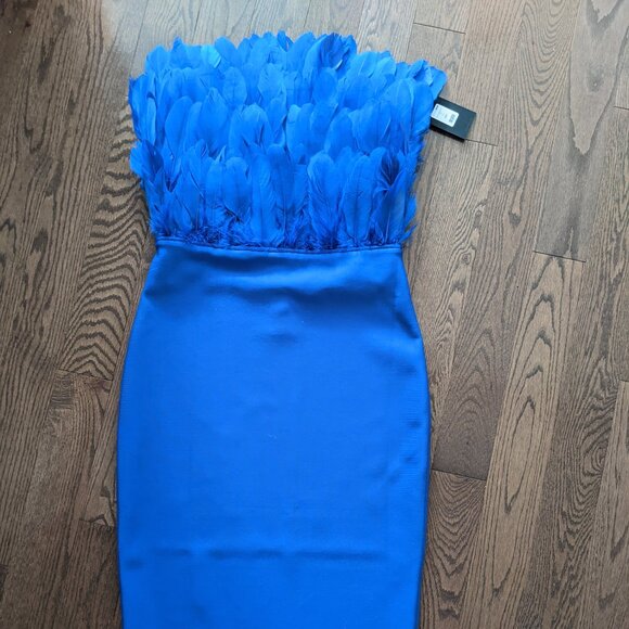 NWT Blue stretch feather dress, size M/L - Picture 5 of 6